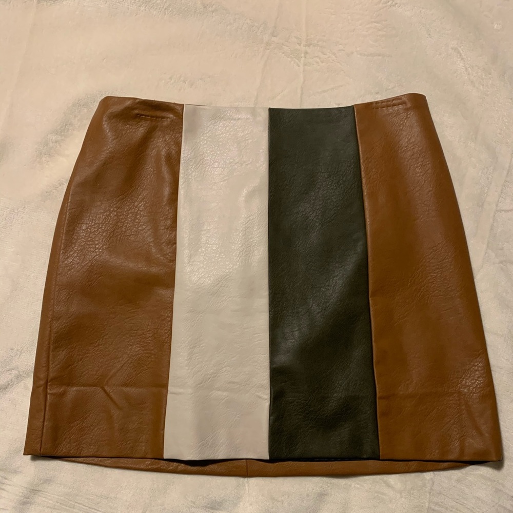 Tan striped faux leather skirt